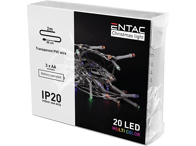 ENTAC Karácsonyi beltéri füzér 20 LED, színes, 2m (3x AA) (ECL-20MC)