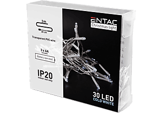 ENTAC Karácsonyi beltéri füzér 30 LED, hideg fehér, 3m (3x AA) (ECL-30CW)