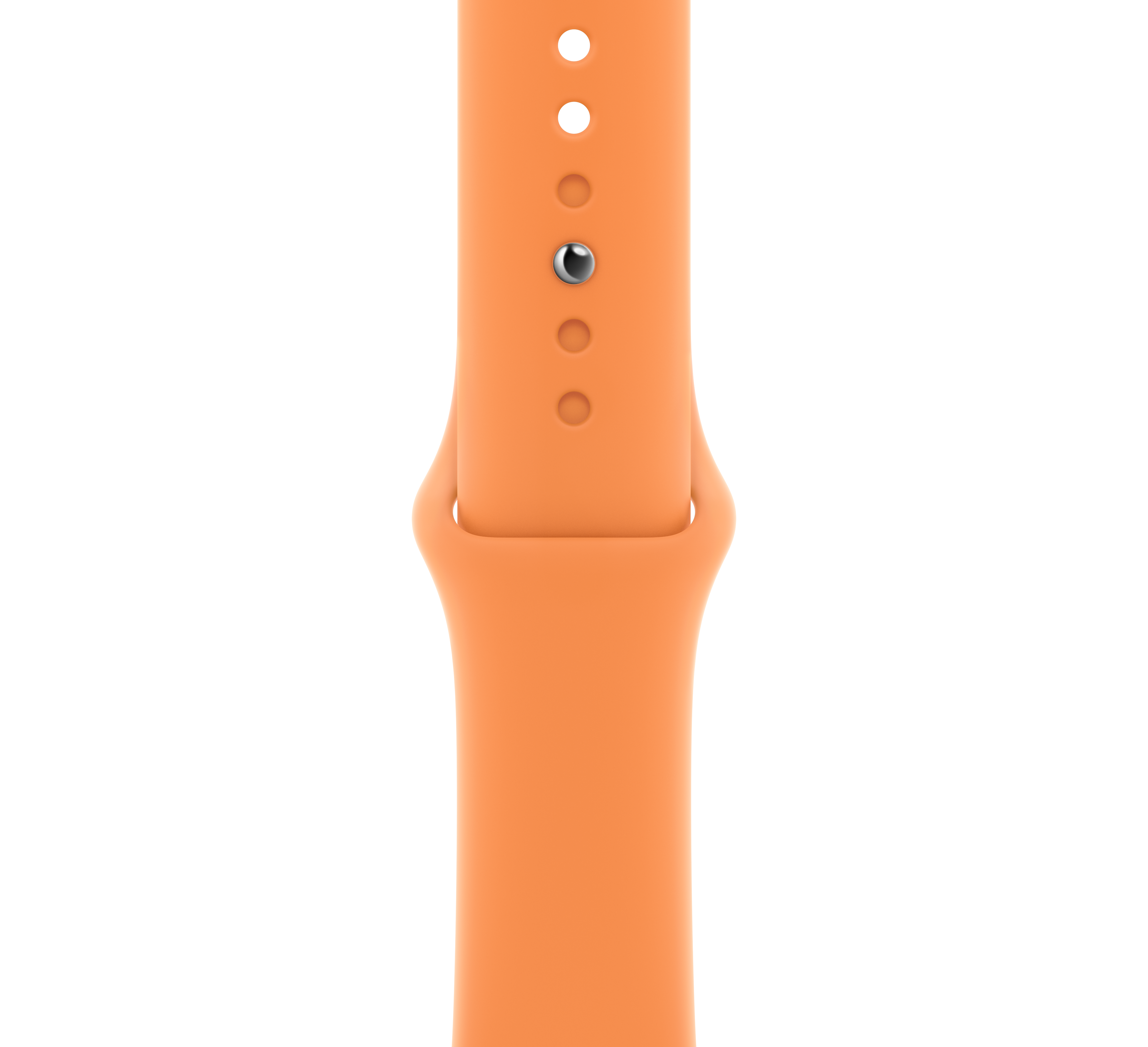 Correa de reloj naranja con varios agujeros y un cierre.