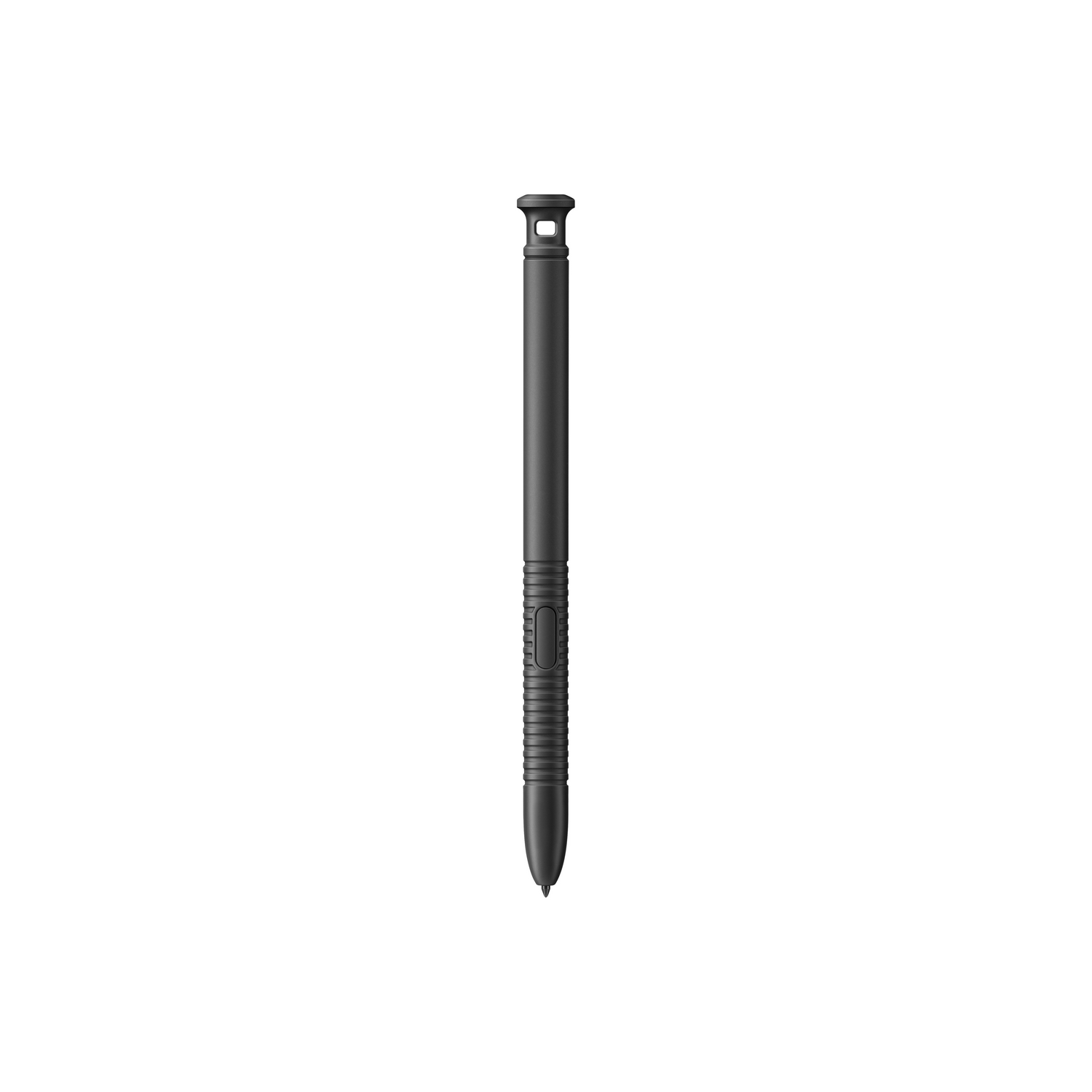 Un lápiz gris oscuro, con agarre texturizado, centrado sobre fondo blanco. La punta del lápiz está afilada.
