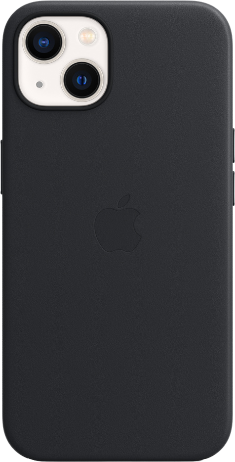 Zwarte iPhone-hoes met Apple-logo. Achteraanzicht, zwarte achtergrond.