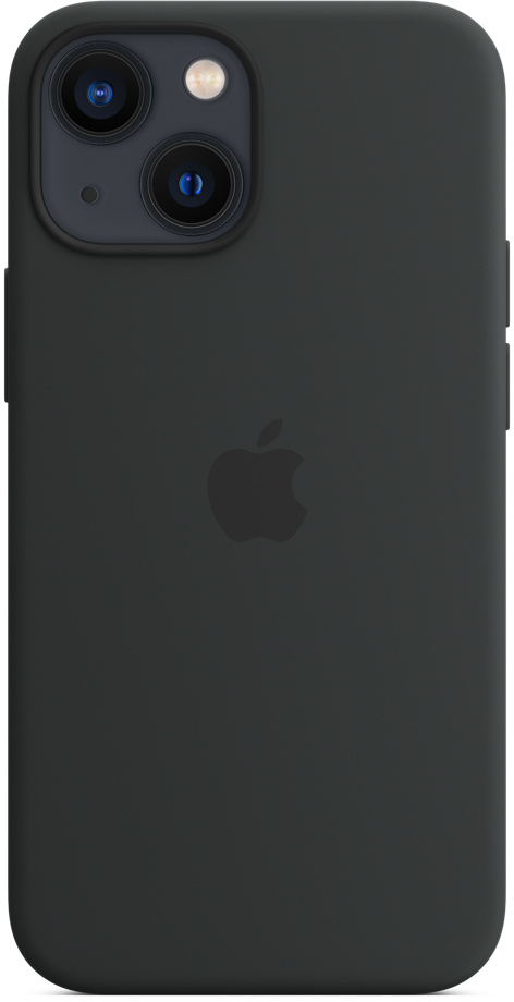 iPhone 13 noir, vue arrière, avec double caméra et logo Apple.