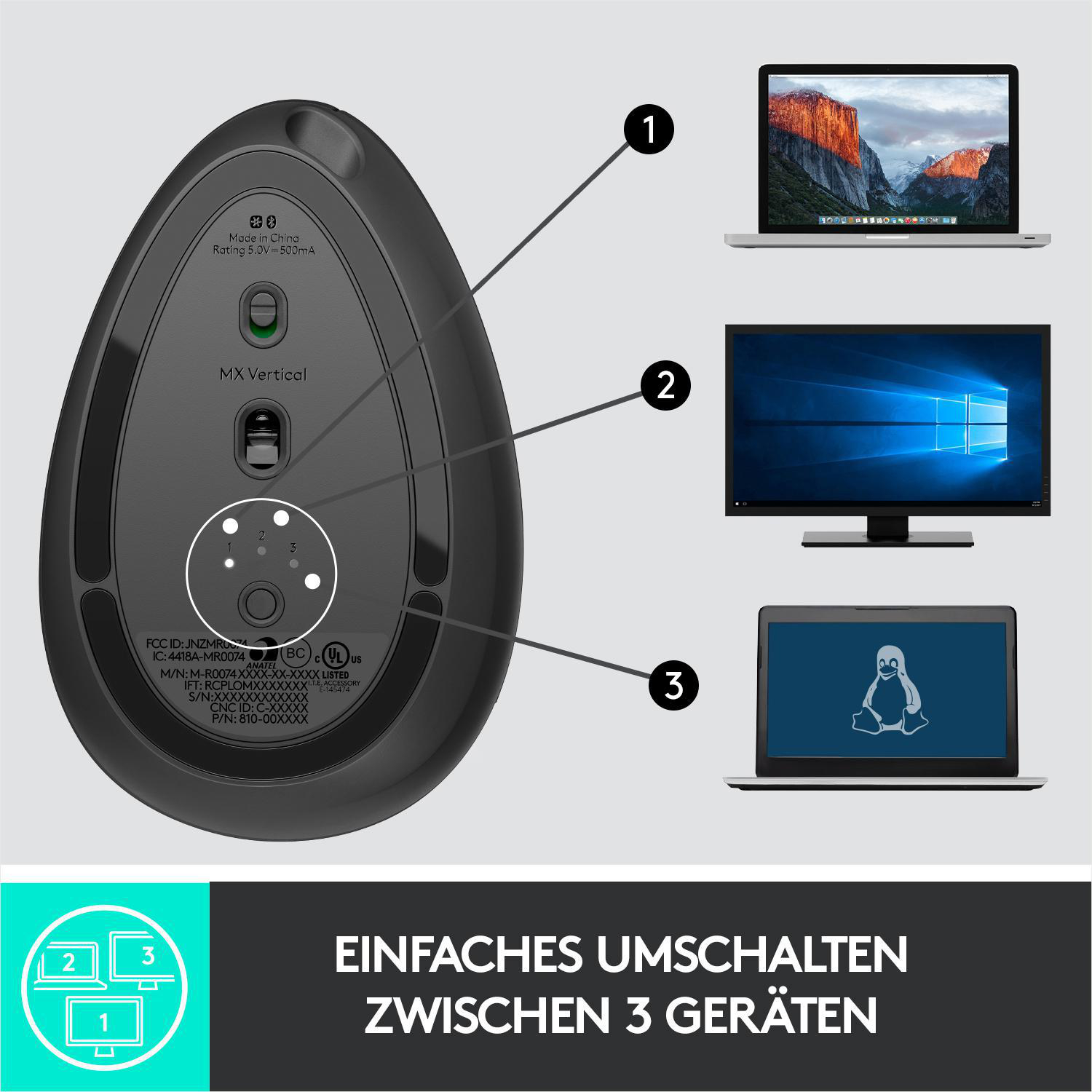 LOGITECH MX kabellose ergonomische Vertical Schwarz Maus