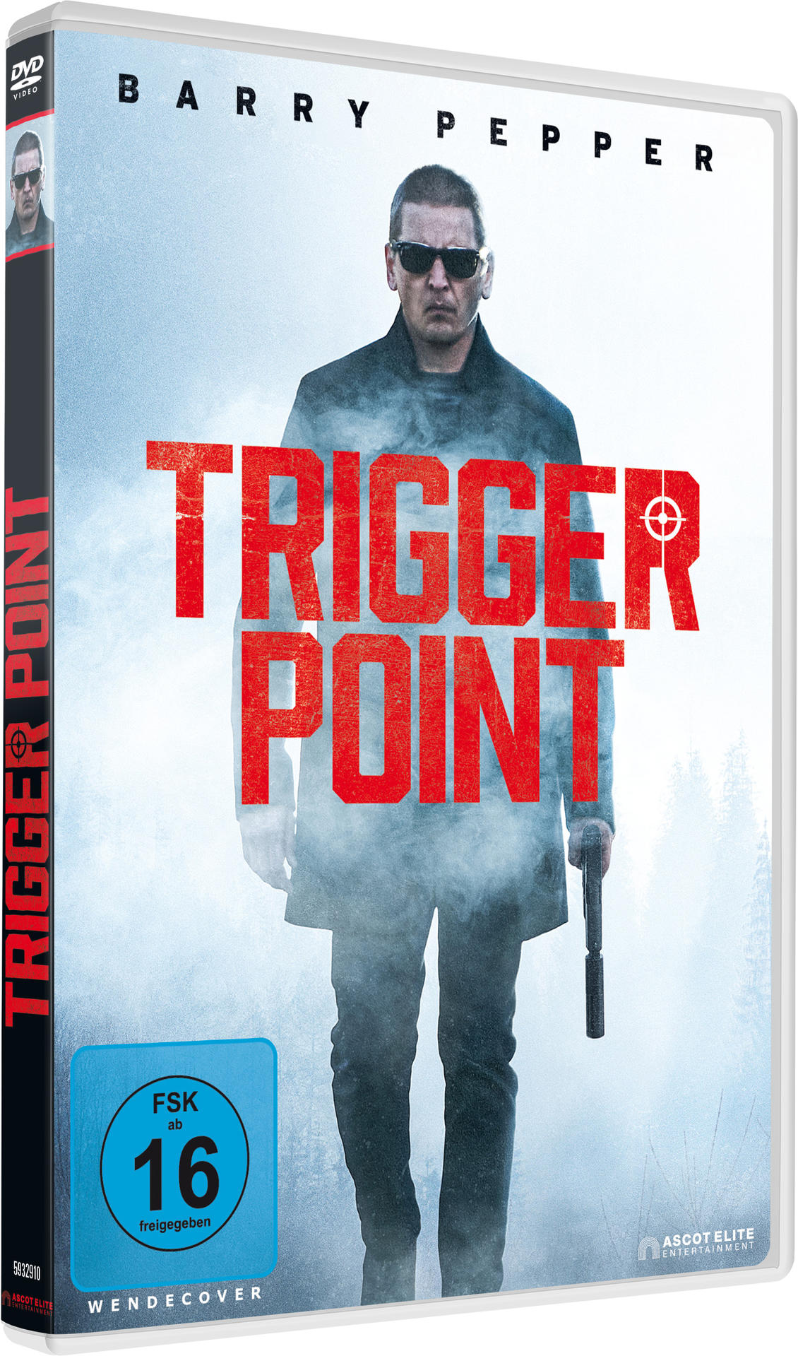 DVD-Cover für 'Trigger Point' mit Barry Pepper mit einer Waffe und Titeltext.
