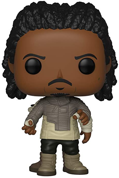 A Funko Pop figure of Lando Calrissian from Star Wars, brown skin and black hair.