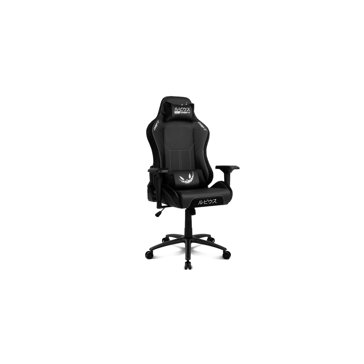 Silla gaming negra sobre fondo negro.