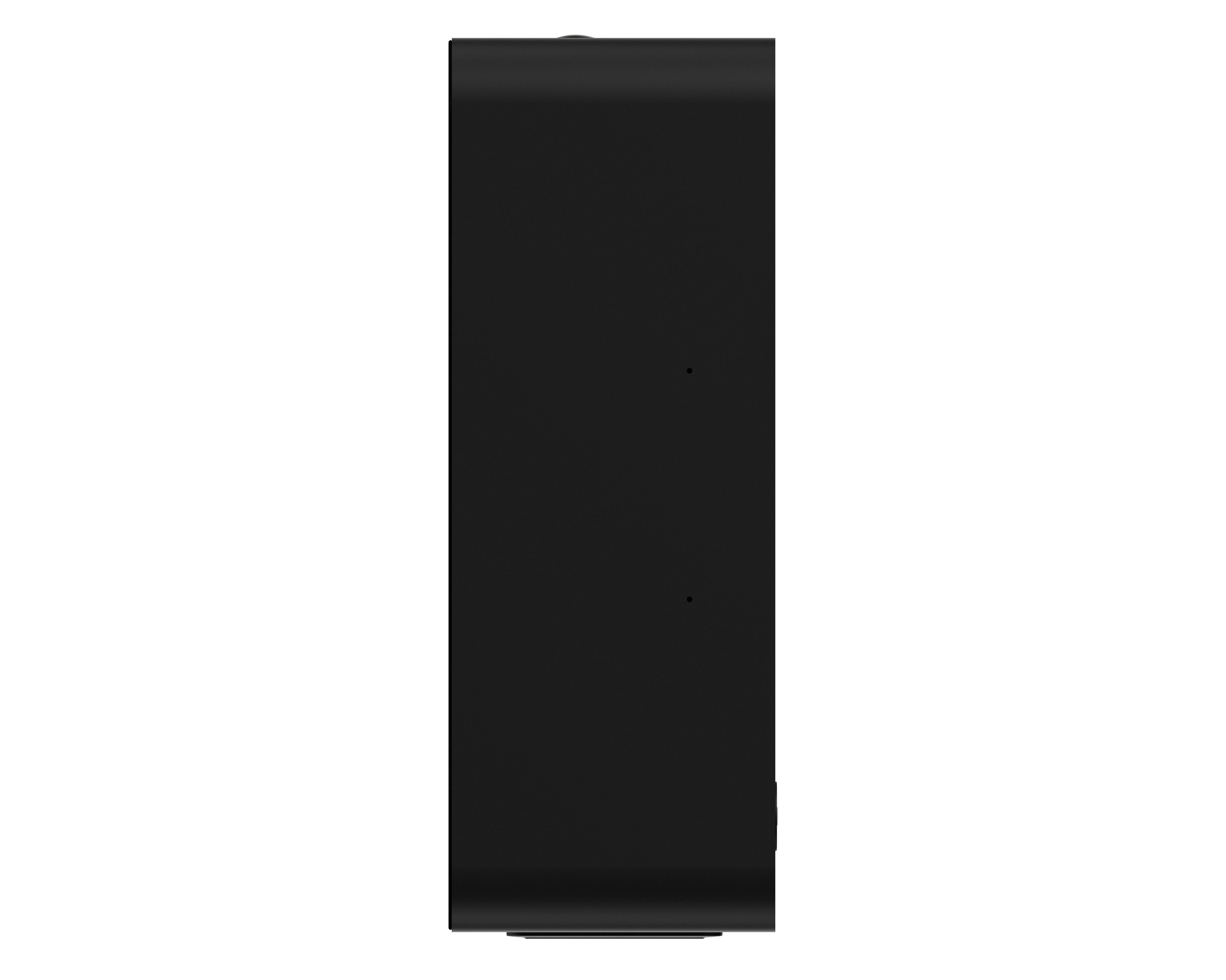 Schwarzes, rechteckiges Gerät. Seitenansicht, minimalistisches Design.