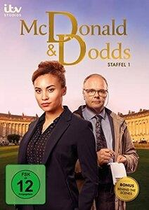 DVD-Cover: McDonald & Dodds Fernsehserie. Zwei Personen vor einem Gebäude.