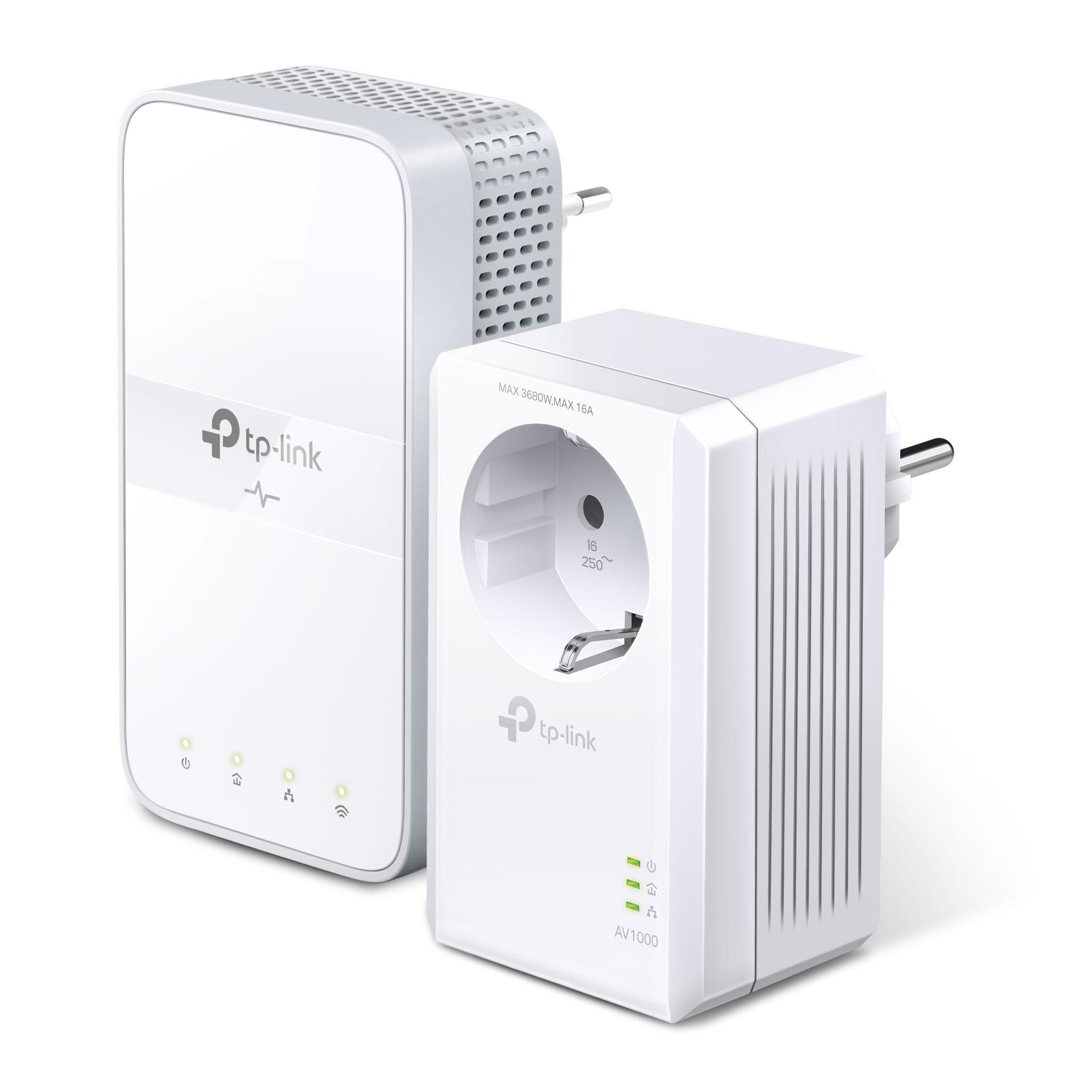 Weißes TP-Link Powerline-Adapter-Kit, bestehend aus zwei Geräten.