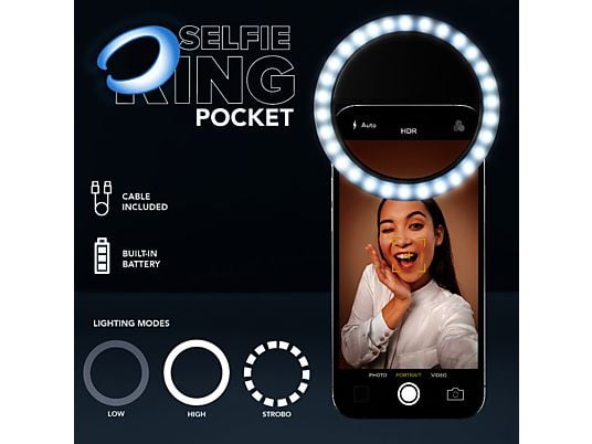 CELLULAR LINE Selfie Ring Pocket - LED-Ringlicht (Schwarz)