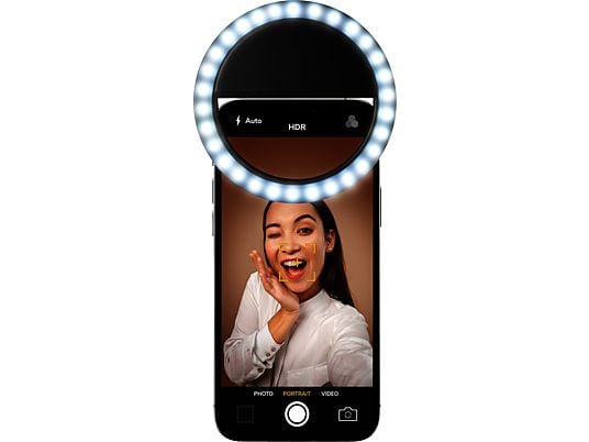 CELLULAR LINE Selfie Ring Pocket - Luce anulare a LED (Nero)