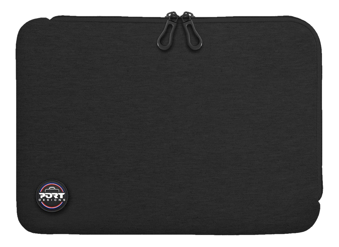 Housse pour ordinateur portable noire Port Designs avec double fermeture éclair et logo.