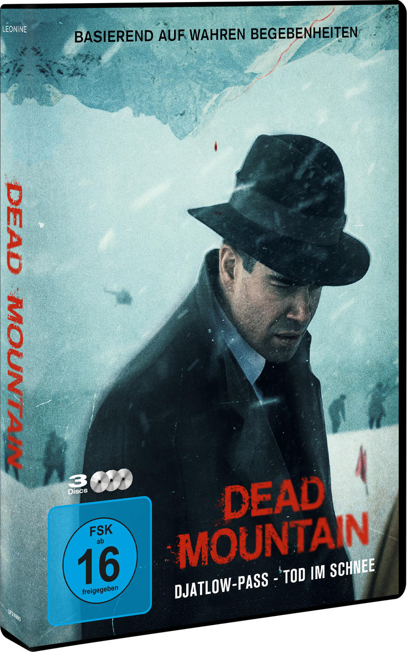 DVD-Hülle für einen Film namens 'Dead Mountain' mit einem Mann im Schnee.