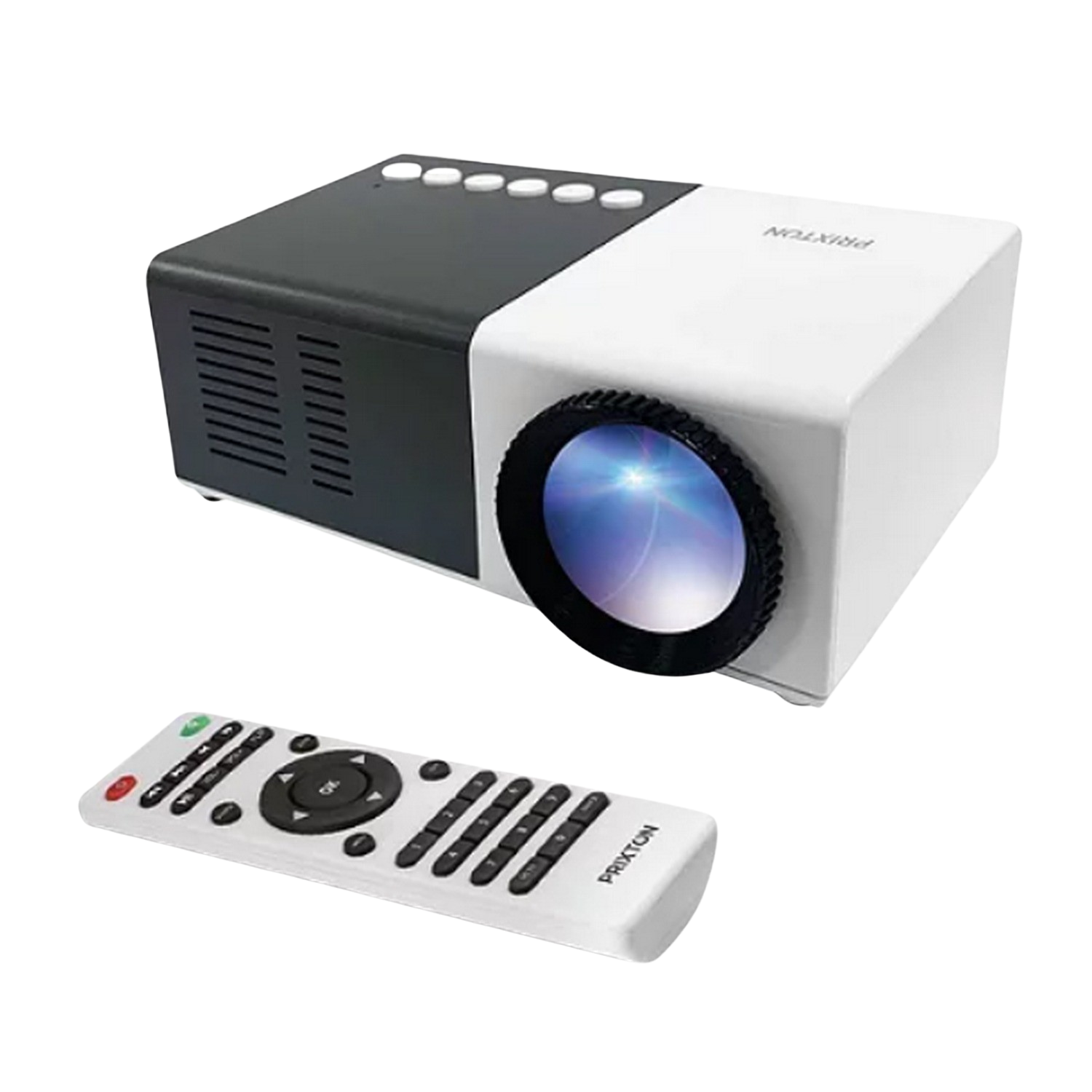 Proyector - Prixton Cinema Mini, 900 lúmenes, 1080 píxeles, Full HD, 2xHDMI, USB2.0, MicroSD, Blanco/Negro