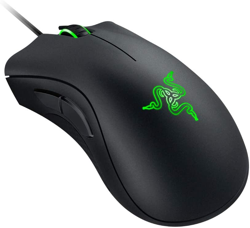 Schwarze Razer Gaming-Maus mit grünen Akzenten.
