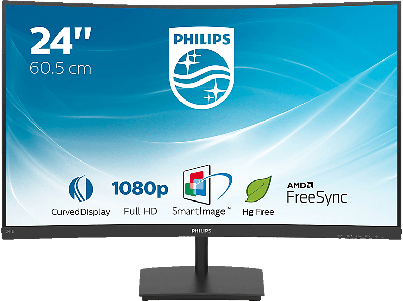 Monitor PHILIPS 241E1SC 24 Zoll FullHD Gaming Monitor (4 ms Reaktionszeit, 75 Hz) FullHD