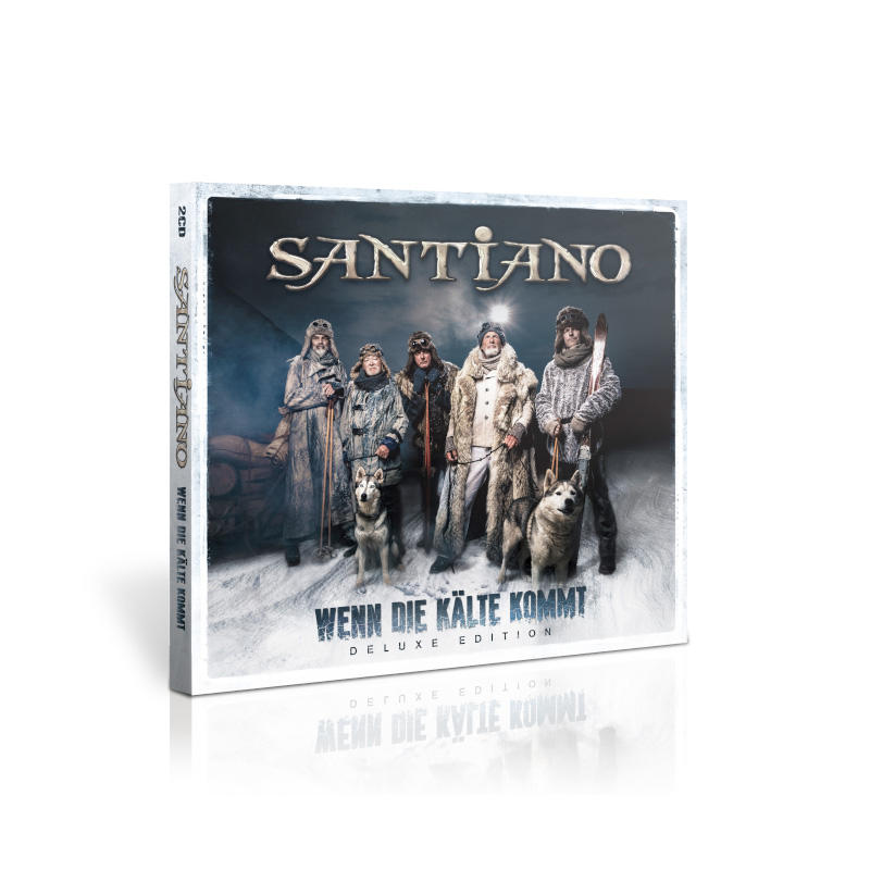CD-Cover. Sechs Personen in Winterkleidung mit zwei Hunden. Der Bandname steht oben.