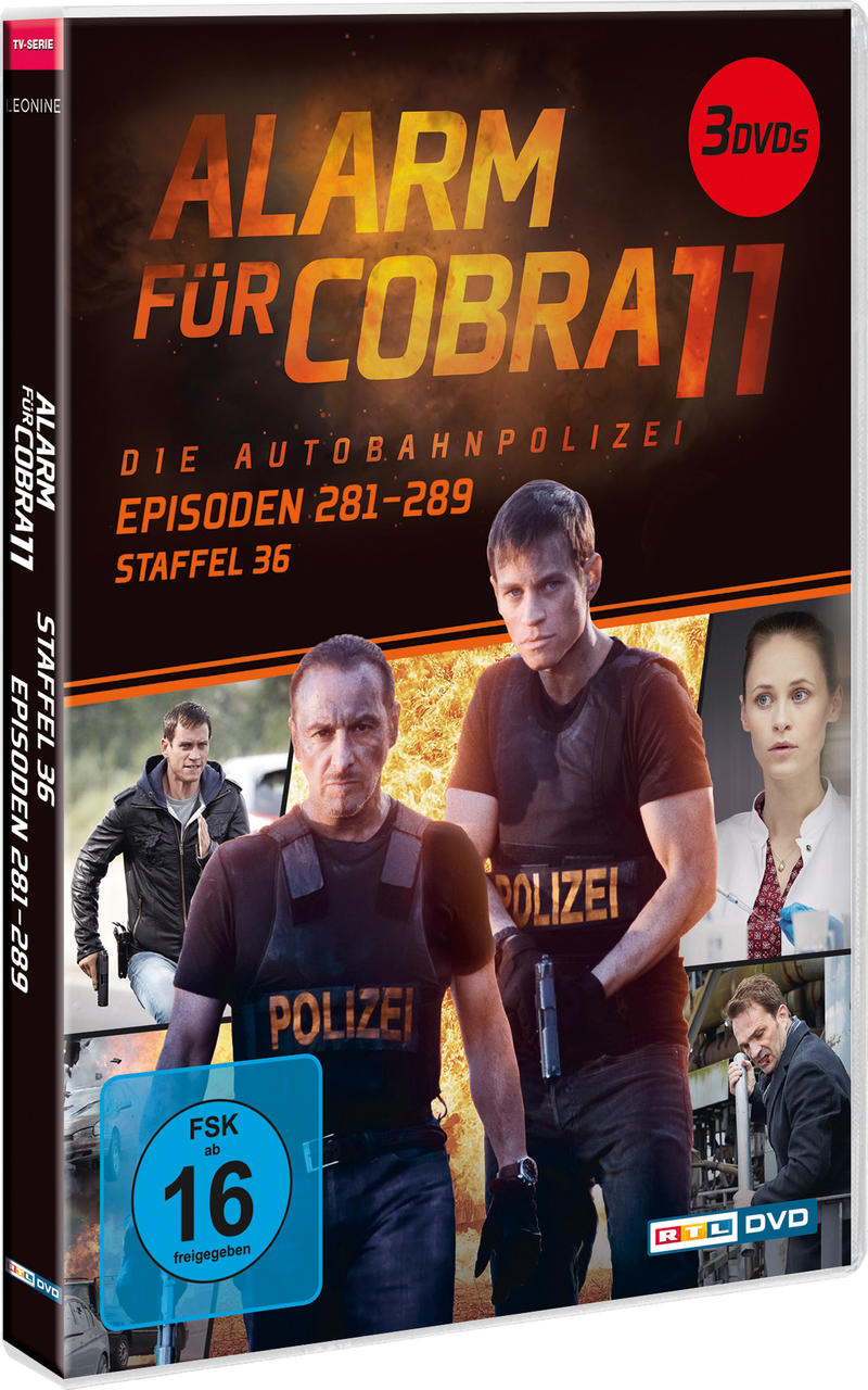 DVD-Box der Serie "Alarm für Cobra 11", mit Schauspielern auf dem Cover. Blauer FSK 16-Aufkleber.
