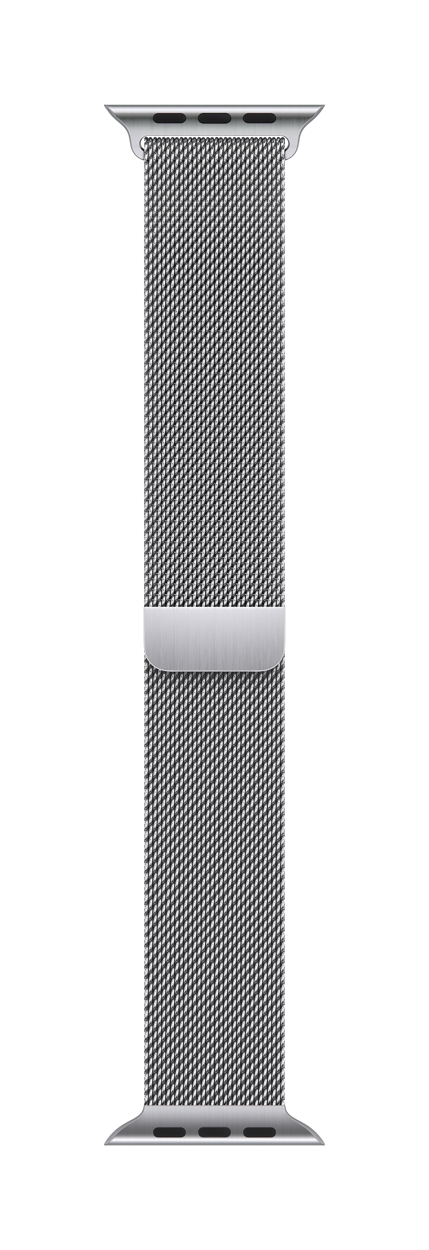 Correa metálica para Apple Watch. Diseño de malla plateada con cierre plateado.