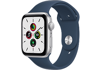 APPLE Watch Series SE - Boîtier Aluminium Argenté 44mm, Bracelet Sport Bleu (MKQ43NF/A)