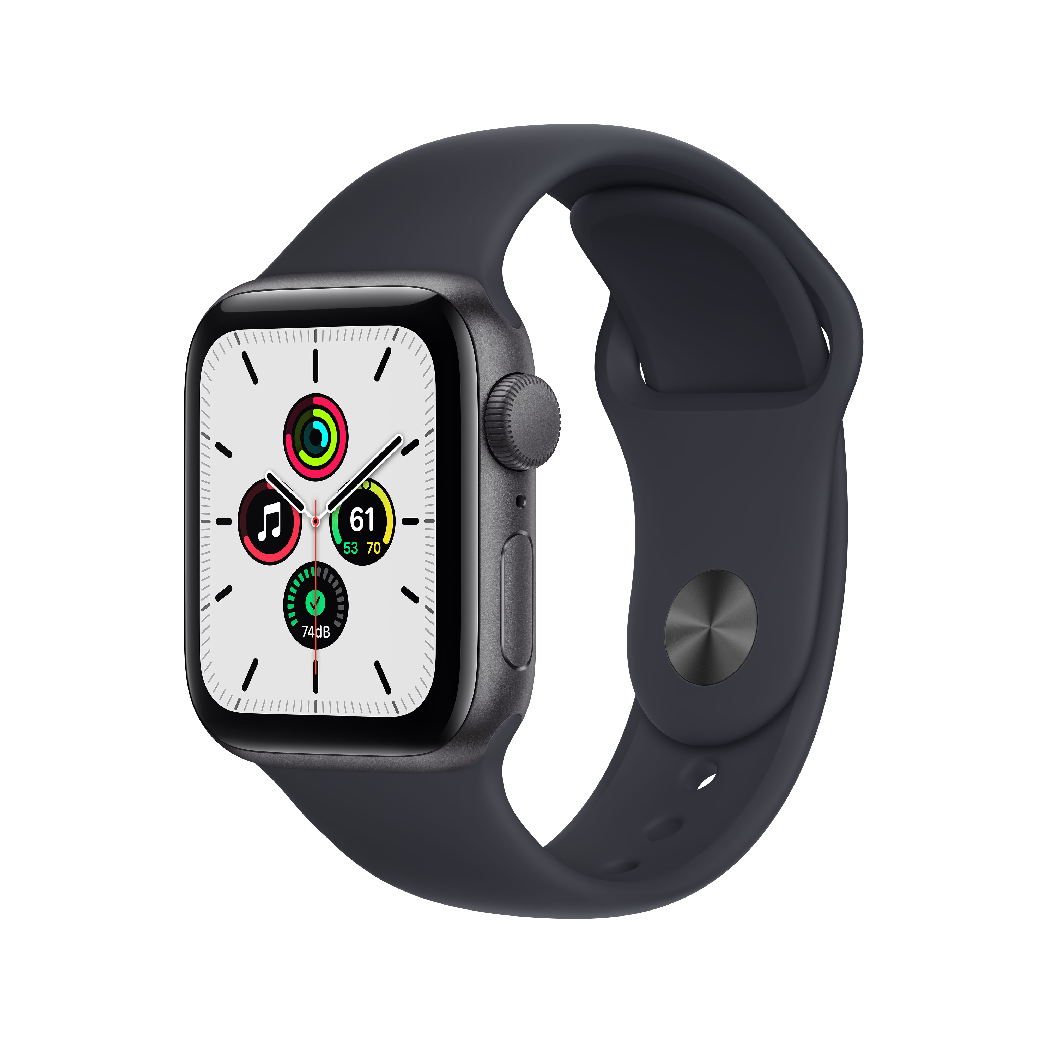 Apple Watch SE, GPS , 40 mm, Caja de aluminio en gris espacial, Correa deportiva en color medianoche