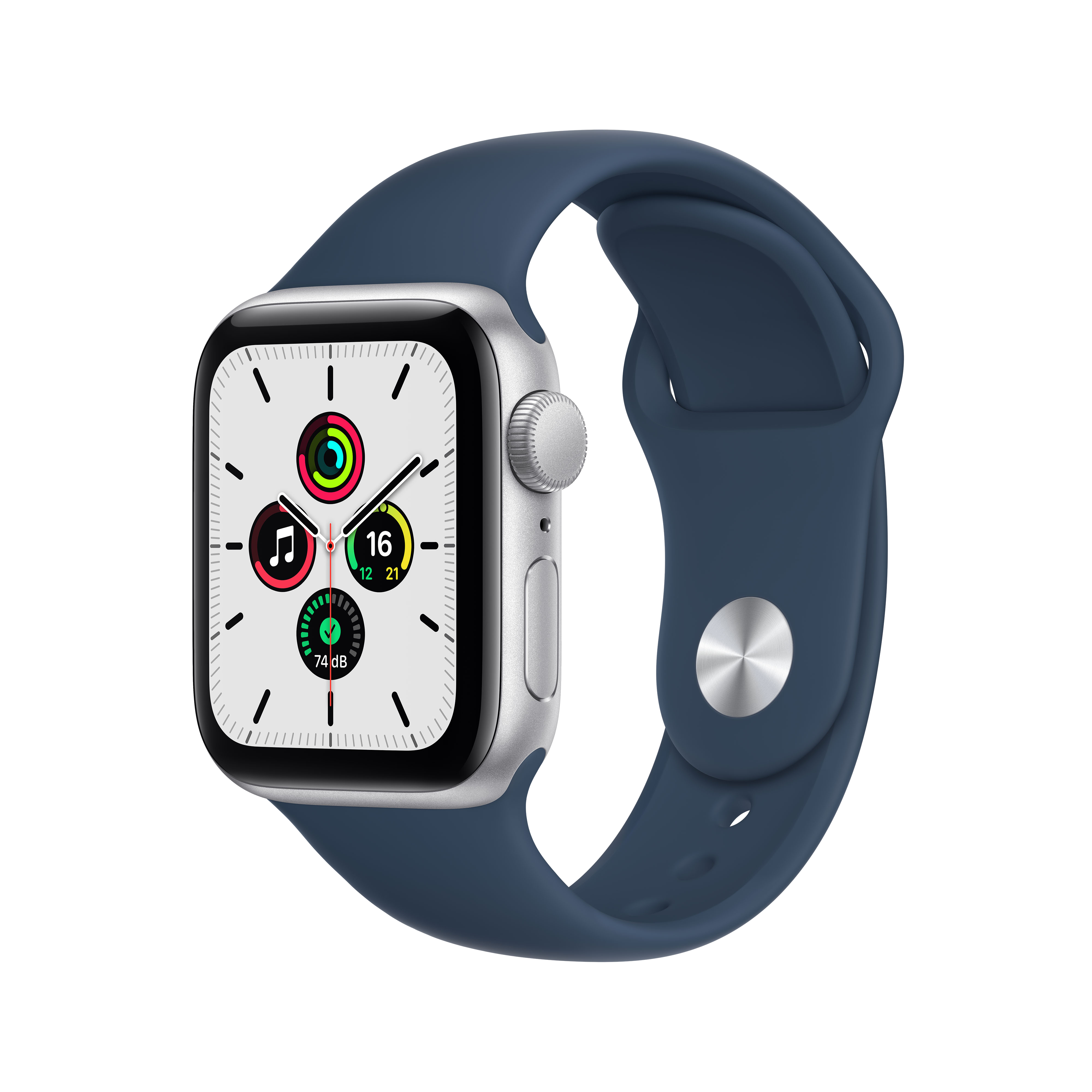 Apple Watch SE, GPS , 40 mm, Caja de aluminio en plata, Correa deportiva en color abismo