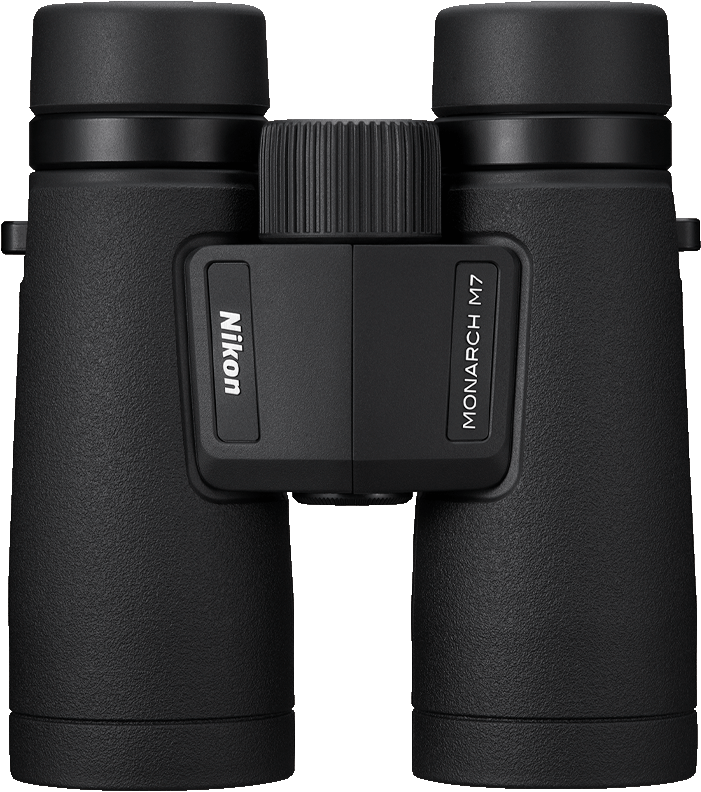 Binocolo Nikon Monarch M7 nero. Il marchio e il nome del modello sono visibili al centro.
