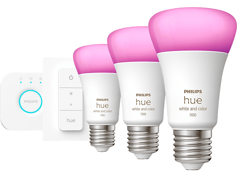 Philips Hue White & Col. Amb. E27 inkl. DimmerSwitch 3x1100 3er; Starter Set