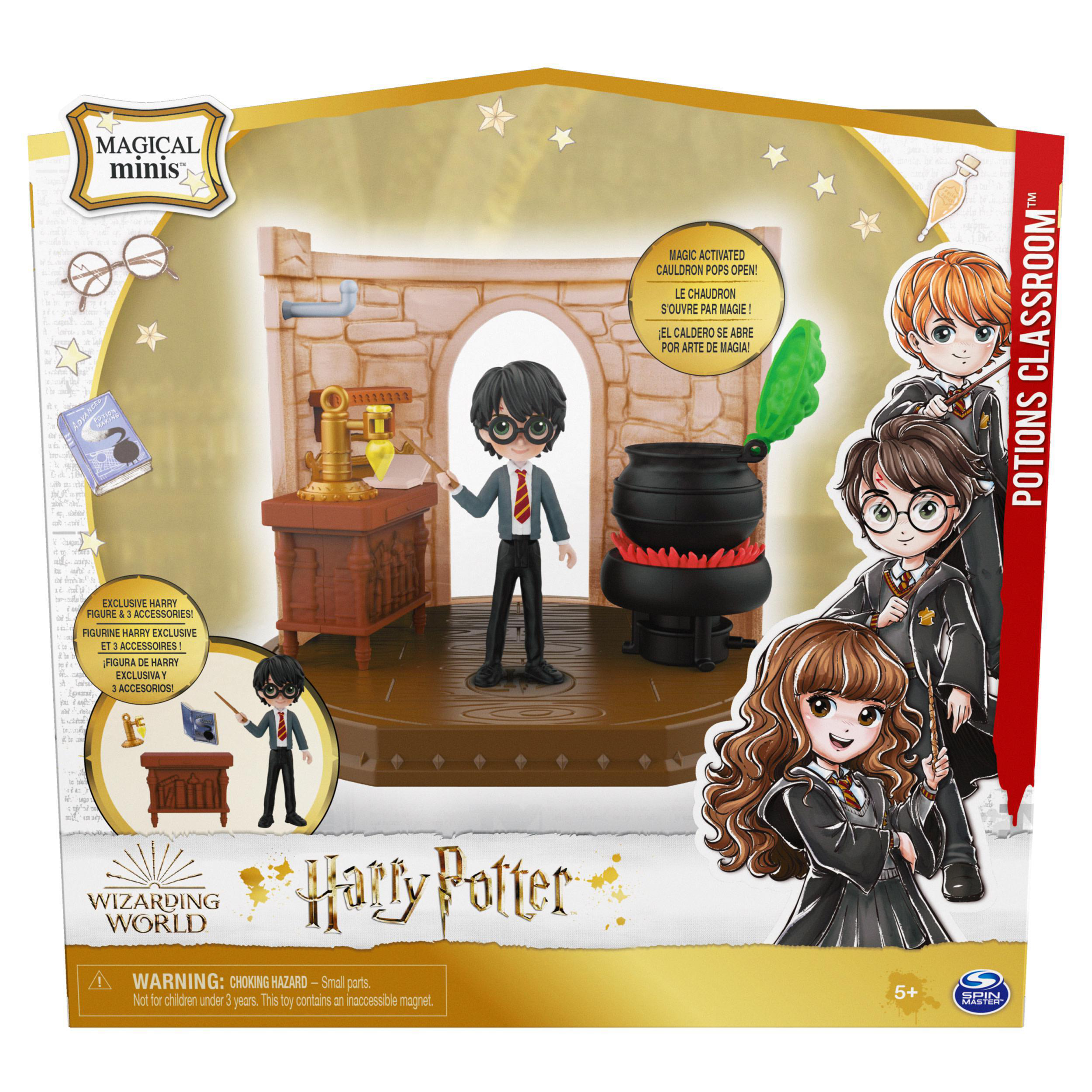 Harry Potter Spielzeugset. Enthält Figuren, Kessel und Klassenzimmer-Szene mit Text.