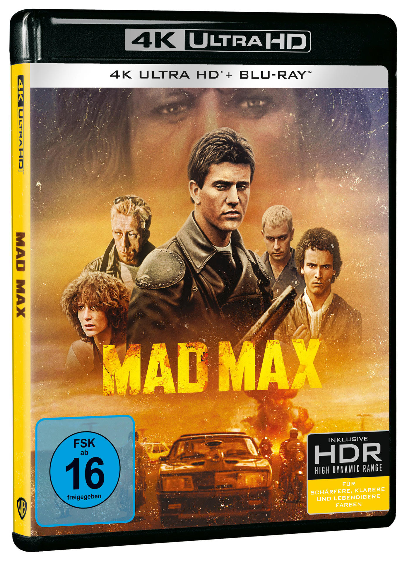 DVD-Hülle des Films 'Mad Max', mit Mel Gibson und anderen Schauspielern, mit einer Autoexplosion.