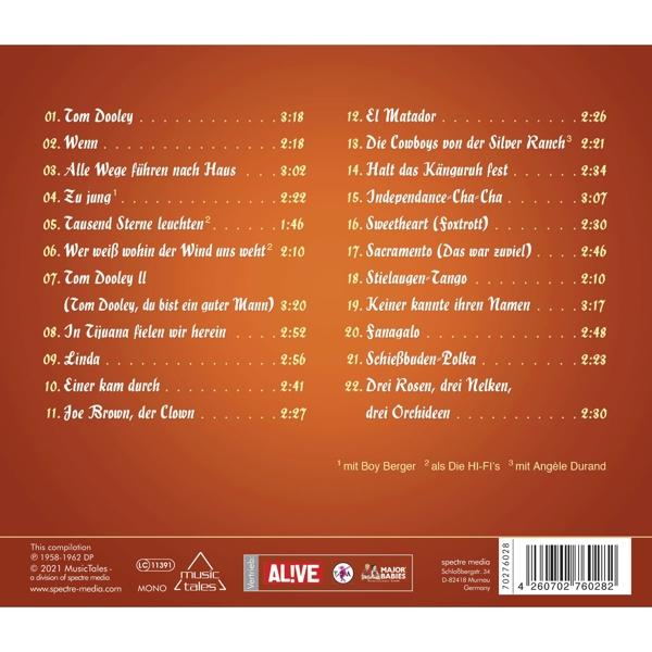 Die Rückseite einer CD-Hülle mit deutschem Text. Es listet Songtitel und Credits auf.