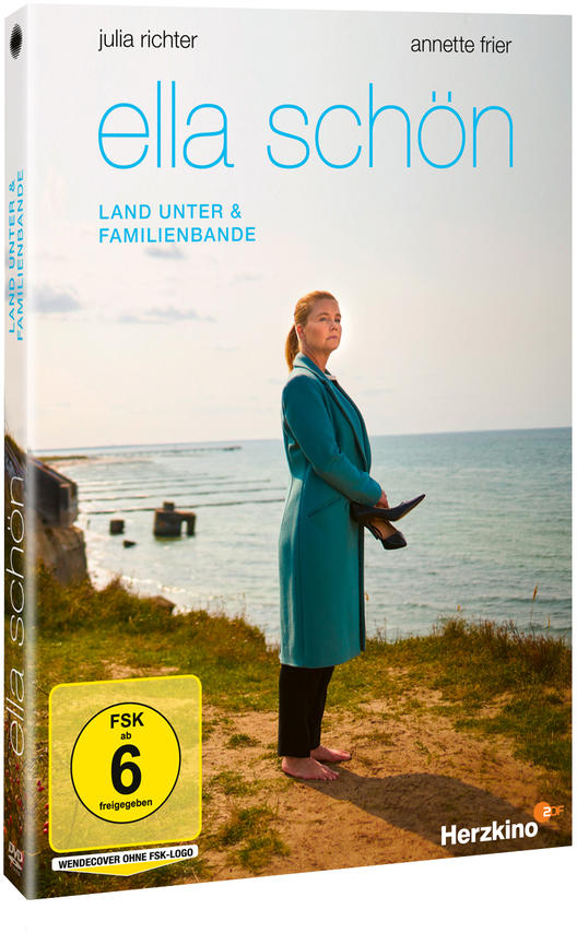 DVD-Hülle: Frau hält Schuhe, am Meer, Filmtitel 'ella schön'.