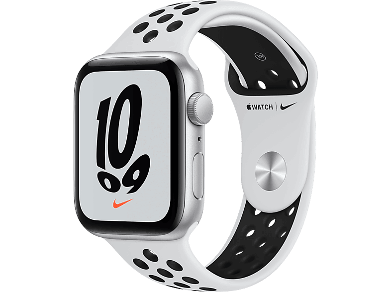 APPLE Watch Series SE Nike - Aluminium kast Zilver 44mm, Sportbandje Nike Platina/Zwart (MKQ73NF/A)