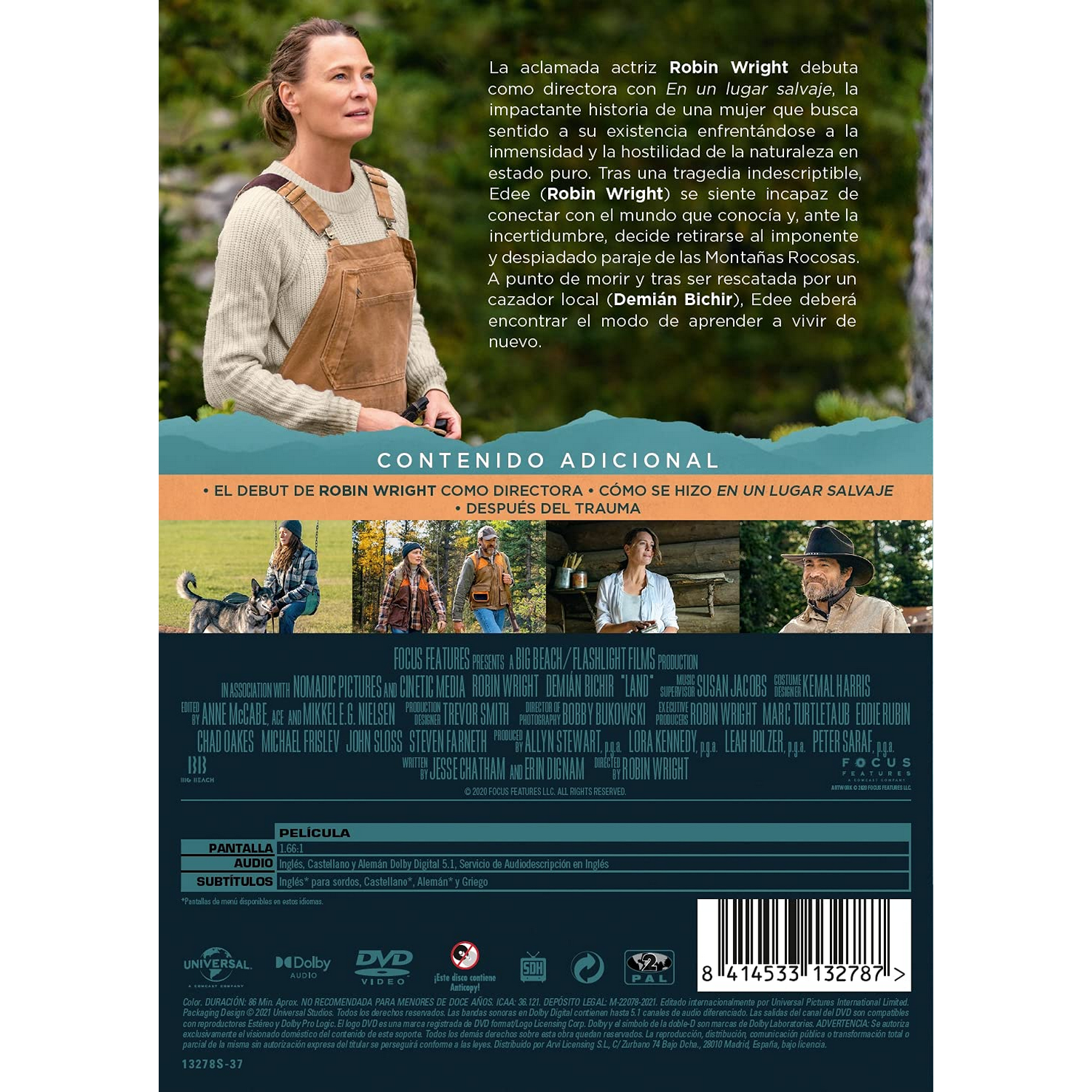 Portada de película con texto y foto de mujer con mono y perro.