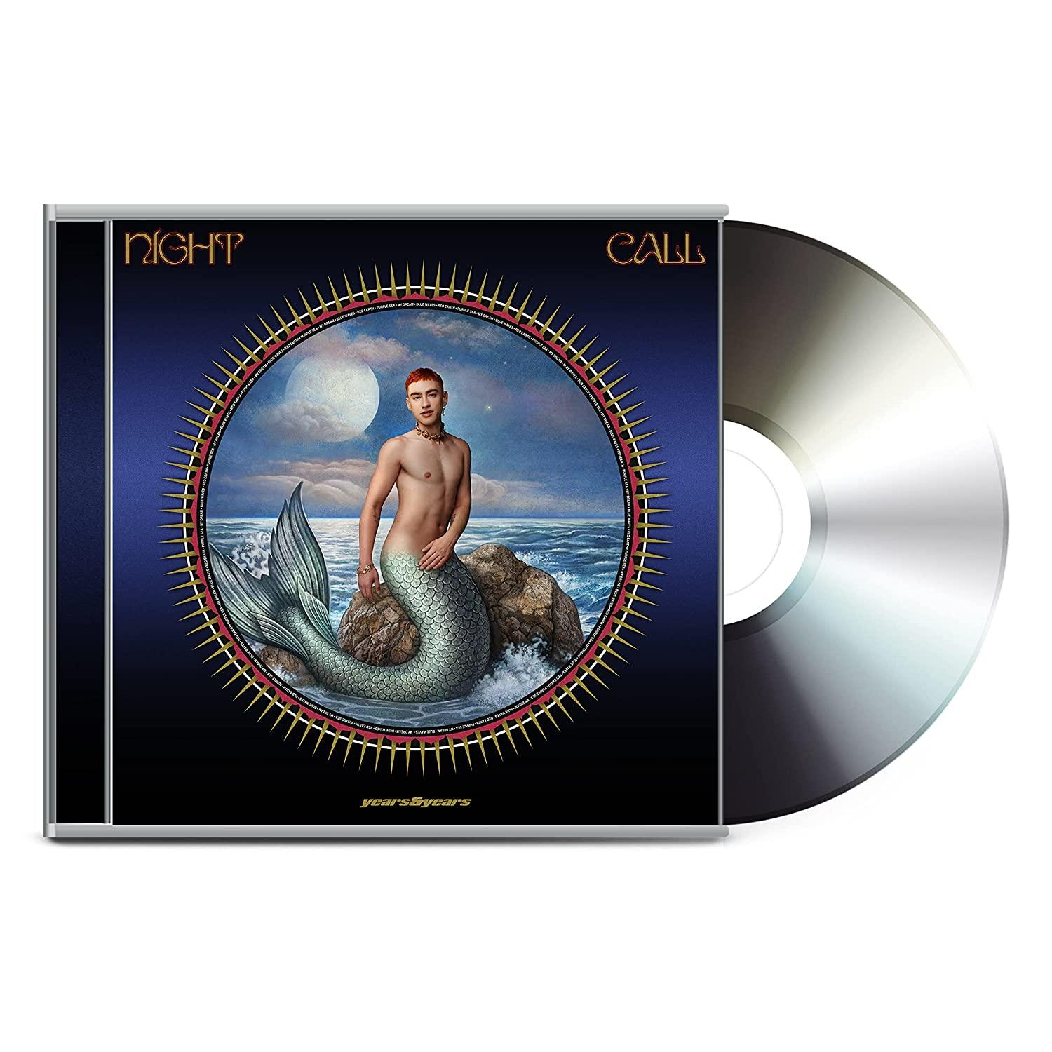 Albumhoes van Years & Years' Night Call. Een zeemeermachtige man op een rots.