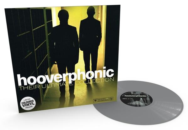 Hoes van het Hooverphonic-album. Twee silhouetten lopen naar een verlichte deuropening. Grijs vinyl.