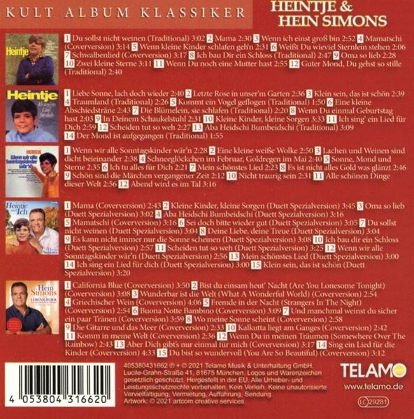 Albumcover mit Text in deutscher Sprache; der Titel lautet Kult Album Klassiker Heintje & Heintje Simons.