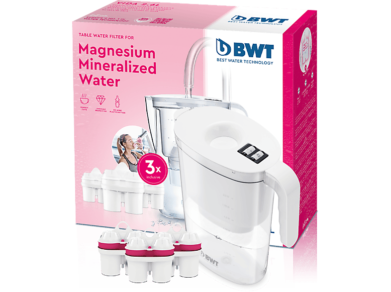 BWT 815485 Vida, Wasserfilter + 3 Kartuschen, 2.6l, Weiß