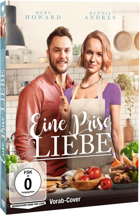 DVD-Cover mit einem Paar in einer Küche. Text: 'Eine Prise Liebe'. Anderer Text auf Deutsch.