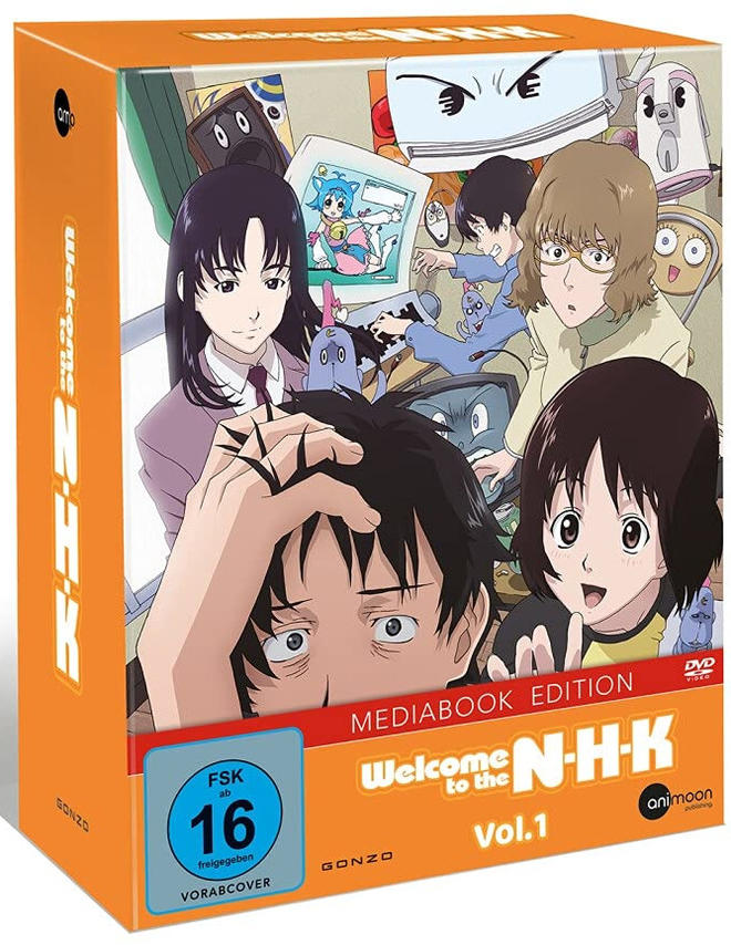 Anime-DVD-Box-Set mit mehreren Charakteren auf dem Cover. Oranger Hintergrund.