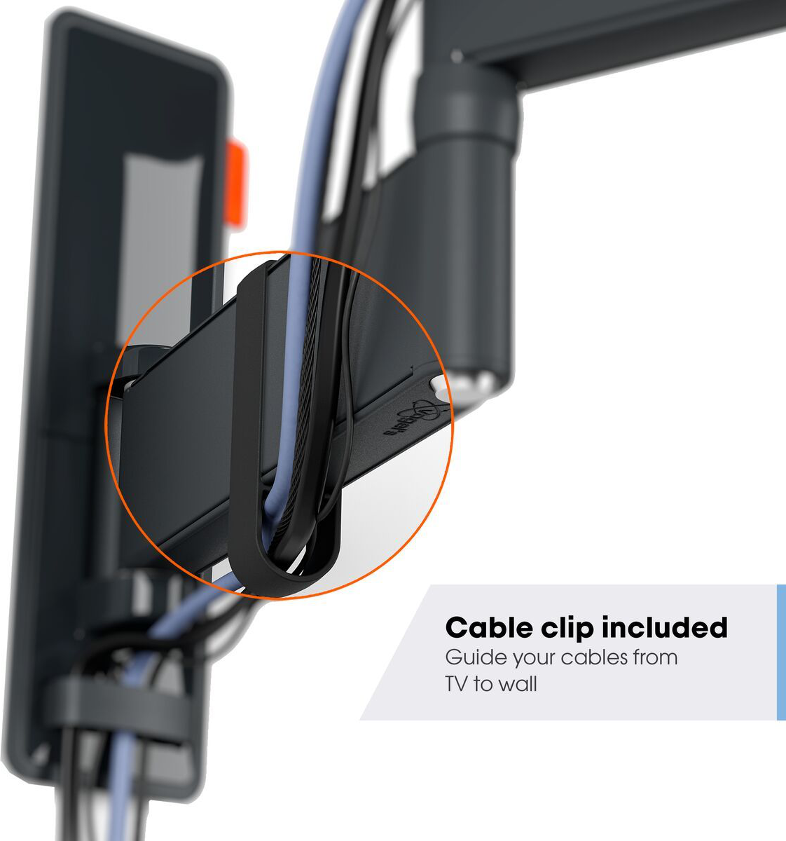 Nahaufnahme einer Wandhalterung mit Kabelclip.