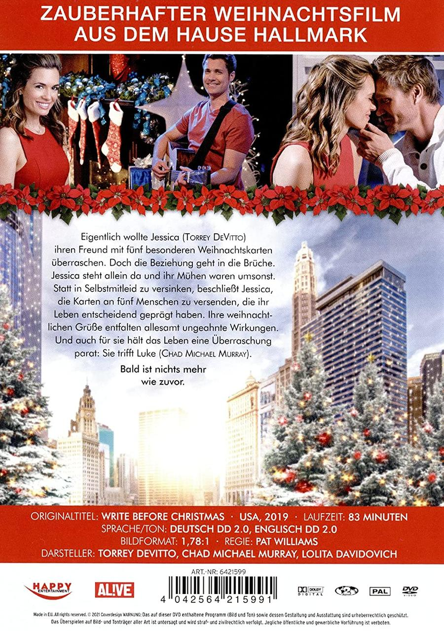 Filmposter: Weihnachtlicher Film mit Schauspielern, Bäumen und Stadt im Hintergrund.