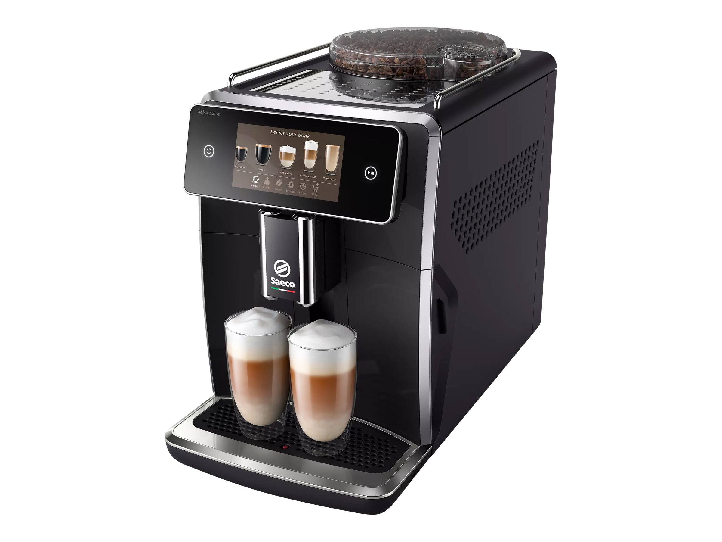 SAECO SM8780/00 Xelsis Deluxe Kaffeevollautomat (Klavierlack-Schwarz, Keramik, 15 bar, externer Milchbehälter)