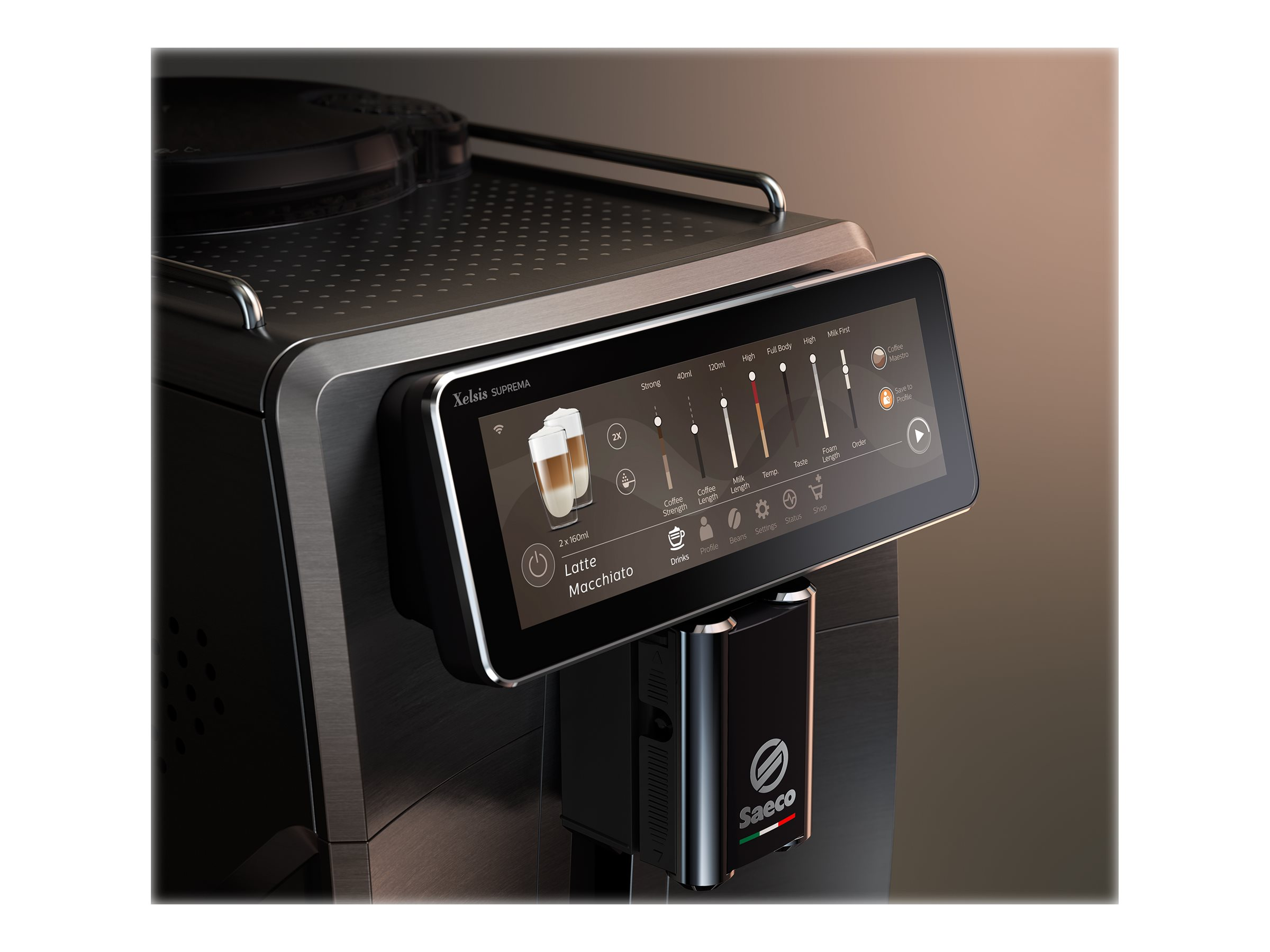 SAECO SM8780/00 Xelsis Deluxe Kaffeevollautomat (Klavierlack-Schwarz, Keramik, 15 bar, externer Milchbehälter)