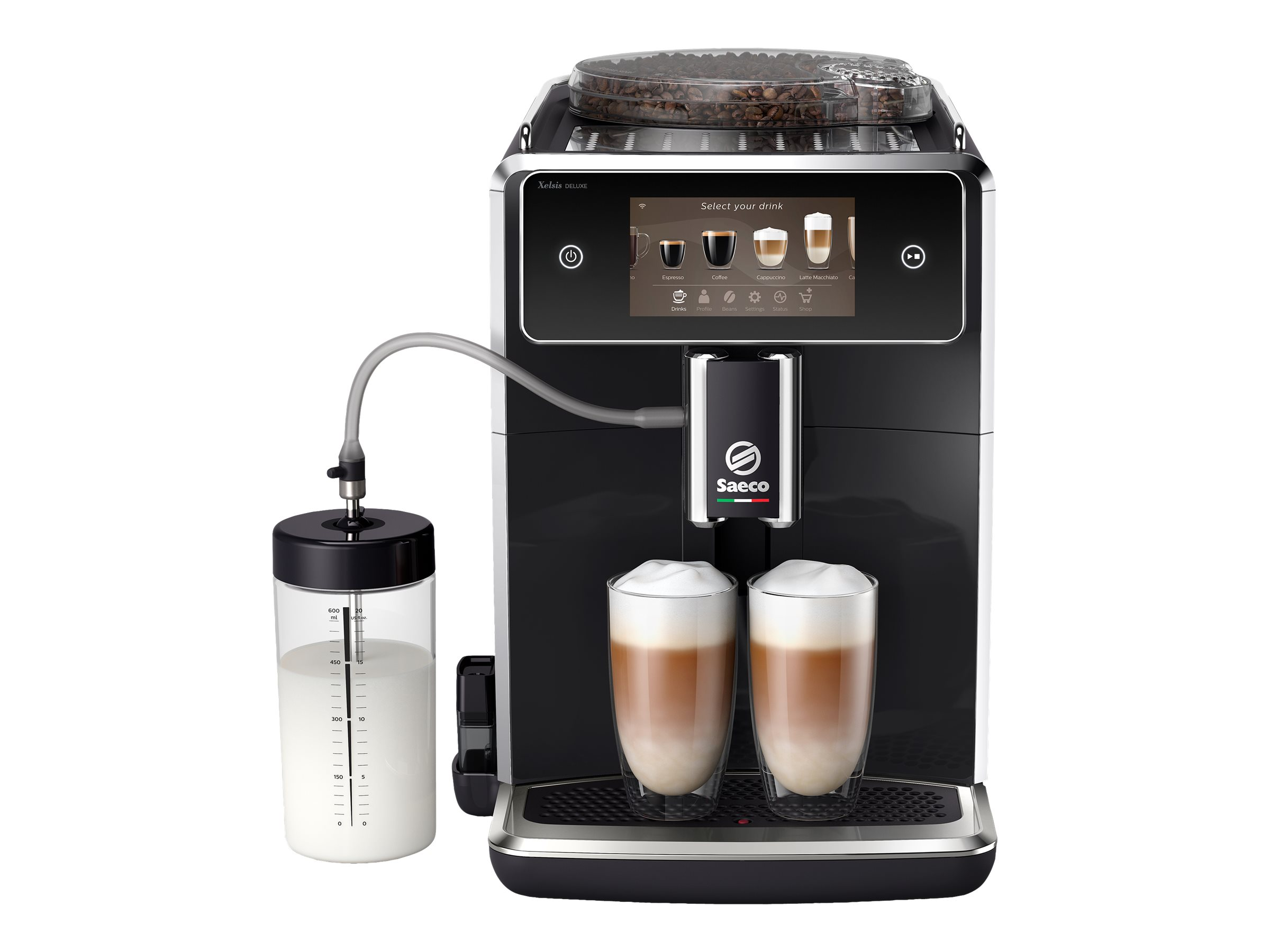 SAECO SM8780/00 Xelsis Deluxe Kaffeevollautomat (Klavierlack-Schwarz, Keramik, 15 bar, externer Milchbehälter)