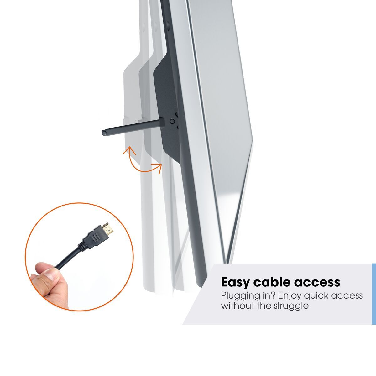 TV avec détail d'accès au câble, câble noir branché dans le téléviseur.