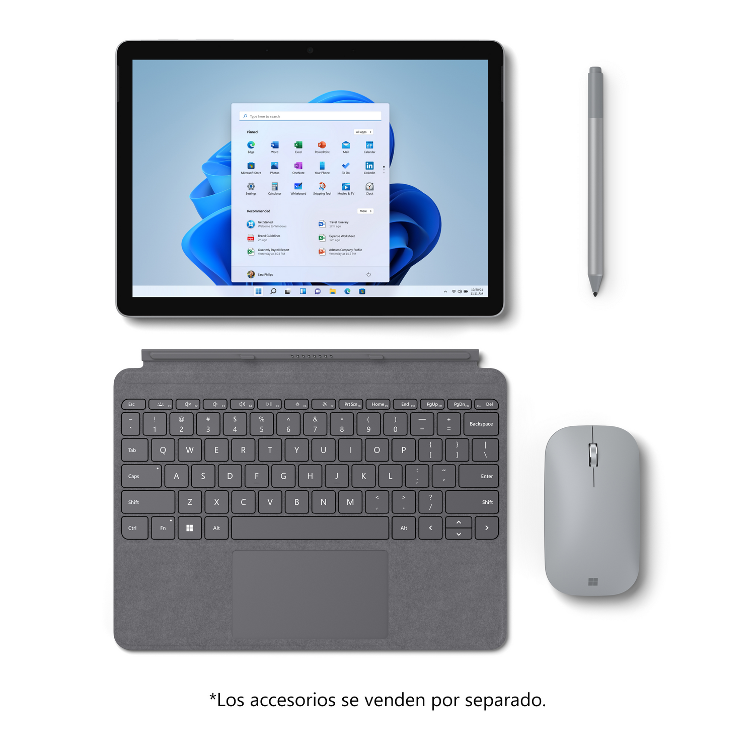 Una tableta con teclado, un ratón y un lápiz óptico.