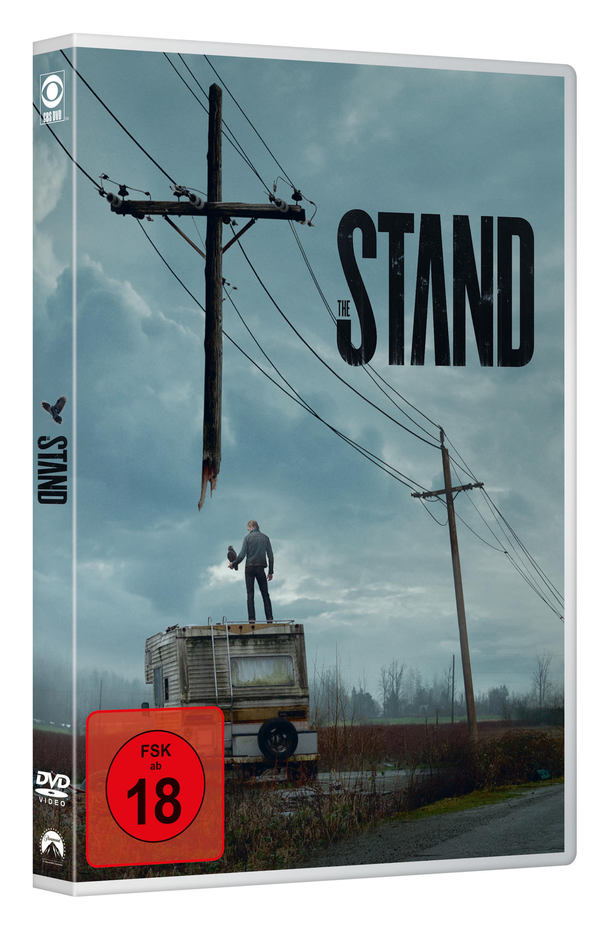 DVD-Hülle von "The Stand". Mann steht auf Anhänger, Stromleitungen im Hintergrund.