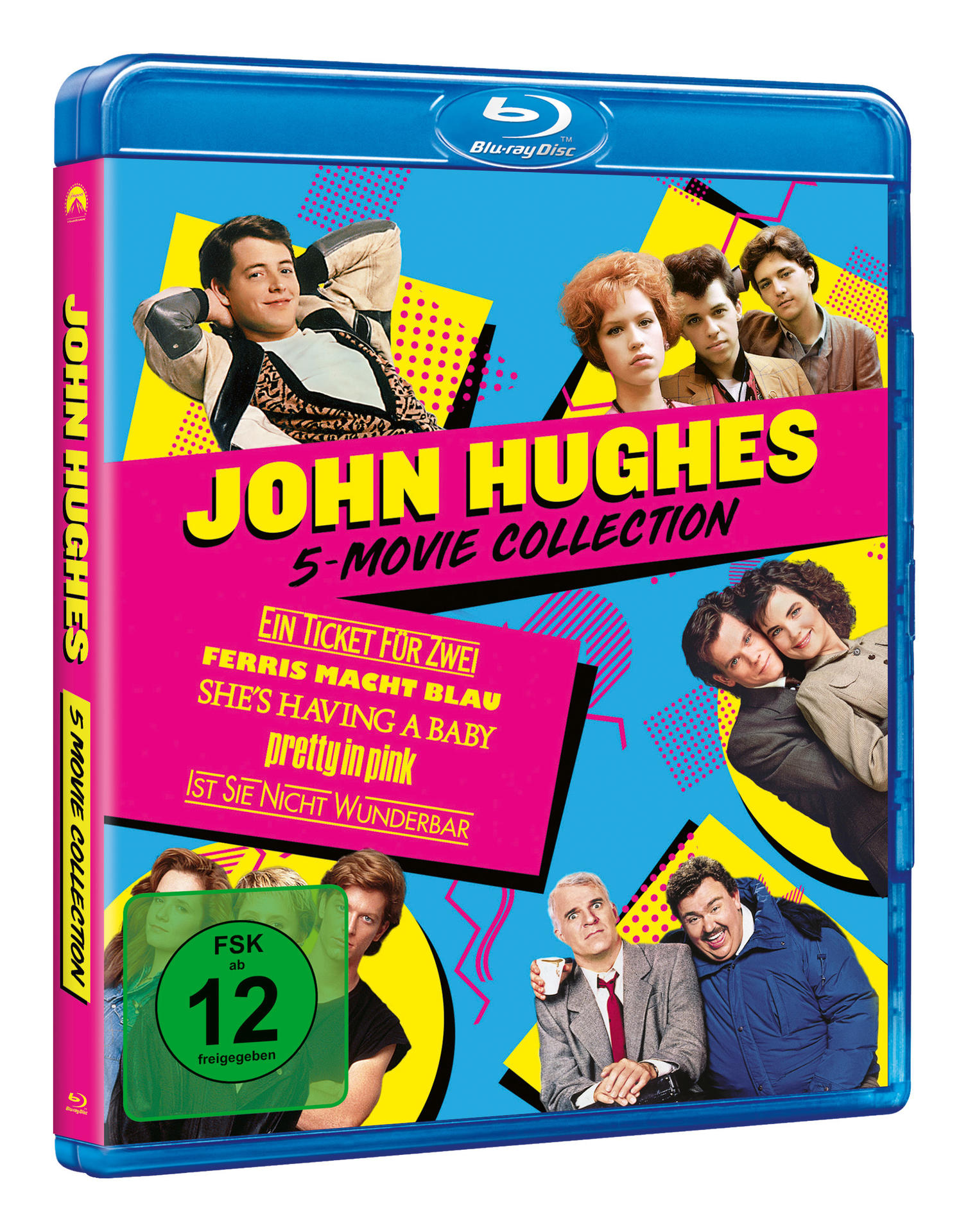 Blu-ray-Disc-Hülle für eine John Hughes 5-Filme-Sammlung mit Fotos der Darsteller.