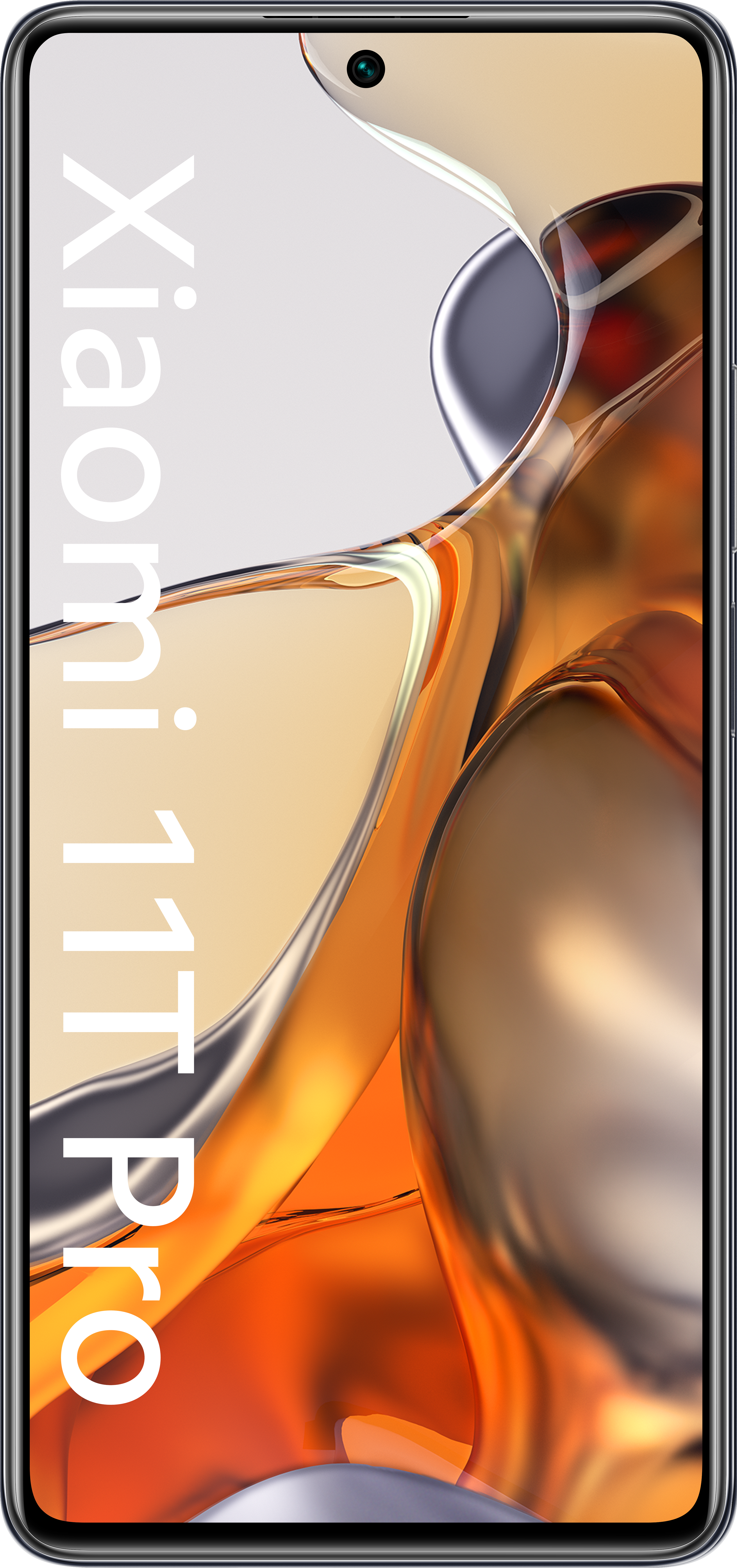 Xiaomi 11T Pro Smartphone. Das Telefon hat einen großen Bildschirm mit einem hellen Orange- und Gold-Design.